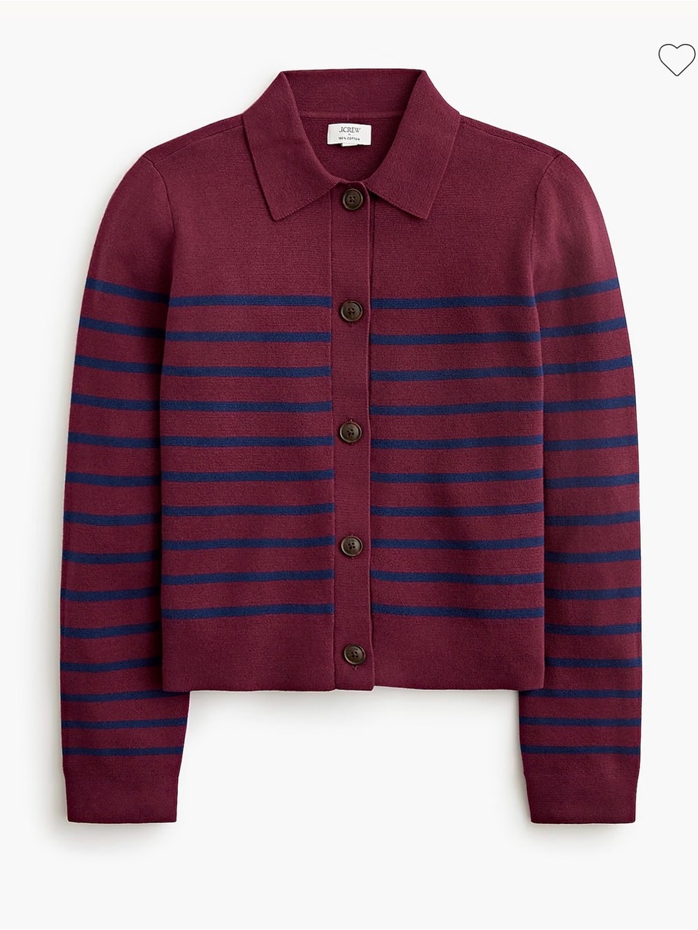 J Crew Striped collared sweater-jacket vintage burgundy navy 100% cotton medium - Picture 4 of 9